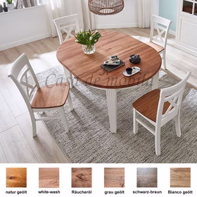 Essgruppe rund 120/165x76x120cm OAKDALE Birke massiv reinweiß / Wildeiche von Casademobila Goslar Essgruppe rund 120/165x76x120cm OAKDALE Birke massiv reinweiß / Wildeiche von Casademobila Goslar