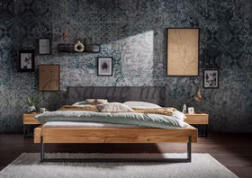 Balkenbett mit polsterkopfteil WOODSTOCK Wildeiche massiv natur geölt Metallbeine U schwarz Casademobila Goslar Balkenbett mit polsterkopfteil WOODSTOCK Wildeiche massiv natur geölt Metallbeine U schwarz Casademobila Goslar