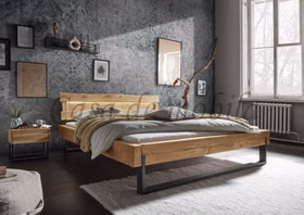 Massivholz Balkenbett WOODSTOCK Wildeiche mit Baumkante, Metallkufen schwarz, Kopfteil beleuchtet TPT Casa de Mobila Goslar Massivholz Balkenbett WOODSTOCK Wildeiche mit Baumkante, Metallkufen schwarz, Kopfteil beleuchtet TPT Casa de Mobila Goslar