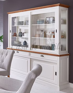 Vitrine 180x214x53cm OAKDALE Birke / MDF weiß / Wildeiche natur geölt von Casademobila Goslar