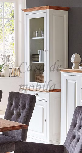 Vitrine 68x214x46cm OAKDALE Birke / MDF weiß / Wildeiche natur geölt von Casademobila Goslar