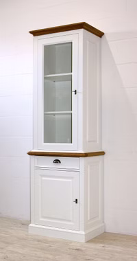 Vitrinenschrank 68x214x46cm OAKDALE Birke / MDF weiß / Wildeiche natur geölt Vitrine 68x214x46cm OAKDALE Birke / MDF weiß / Wildeiche natur geölt von Casademobila Goslar