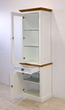 Vitrinenschrank 68x214x46cm OAKDALE Birke / MDF weiß / Wildeiche natur geölt Vitrine 68x214x46cm OAKDALE Birke / MDF weiß / Wildeiche natur geölt von Casademobila Goslar