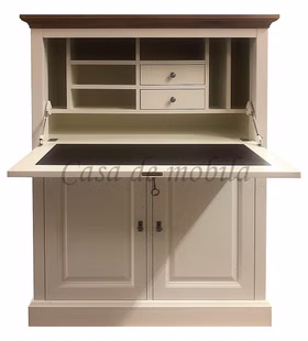 Schreibschrank OAKDALE landhausstil 112x131x48cm Birke teilmassiv weiß lackiert Wildeiche natur geölt Casa de mobila Goslar