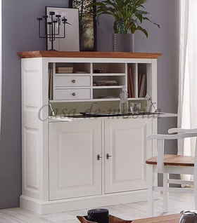 Schreibschrank OAKDALE 112x131x48cm Birke teilmassiv weiß lackiert Wildeiche natur geölt Casa de mobila Goslar