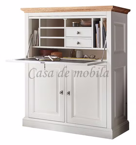 landhaus Schreibschrank OAKDALE 112x131x48cm Birke teilmassiv weiß lackiert Wildeiche natur geölt Casa de mobila Goslar