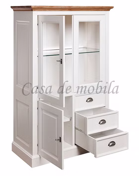 Landhaus Schrank mit glastüren klein OAKDALE 102x154x48cm Birke teilmassiv weiß lackiert Wildeiche massiv natur geölt Casa de mobila Goslar Landhaus Schrank mit glastüren klein OAKDALE 102x154x48cm Birke teilmassiv weiß lackiert Wildeiche massiv natur geölt Casa de mobila Goslar