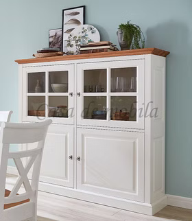 Vitrinenschrank landhaus 152x154x48cm OAKDALE Birke / MDF weiß / Wildeiche natur geölt von Casa de mobila Goslar