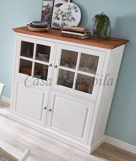 Vitrine Landhaus 152x154x48cm OAKDALE Birke / MDF weiß / Wildeiche natur geölt von Casademobila Goslar