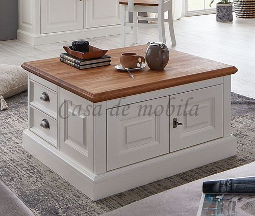 Truhen-Couchtisch 80x45x80cm OAKDALE Birke / MDF weiß / Eiche natur geölt