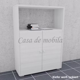 Massivholz kommode mit offene fach CONTRA 89x123x33cm Kiefer massiv weiss lackiert Casa de mobila Goslar