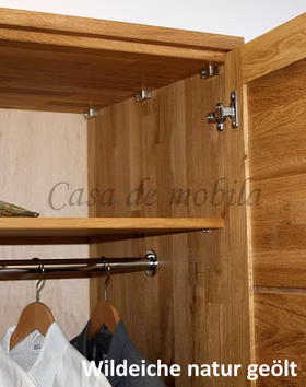 Kleiderschrank-Colorado-Detail-Wildeiche.jpg Kleiderschrank 3türig COLORADO innen 183x216x60cm Massivholz natur geölt von Casademobila Goslar