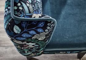 Tischsofa FLAIR grün schwarz, mit Holzbeine Küchensofa FLAIR gemustert Floral Blumig, Füße Buche schwarz, Stoffbezug Barnickel Casa de Mobila Goslar