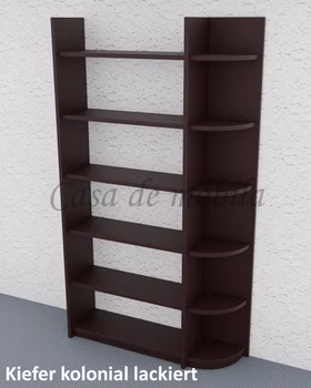 Massivholz Bücherregal abgerundete ecken CONTRA 122x217x33cm Kiefer massiv dunkelbraun kolonial lackiert von Casademobila Goslar