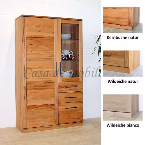 Vitrine mit Schubladen rechts 101x173x40cm PALERMO Massivholz geölt Casademobila Goslar Vitrine mit Schubladen rechts 101x173x40cm PALERMO Massivholz geölt Casademobila Goslar