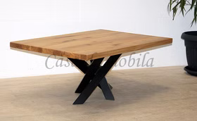Massivholz Wohnzimmertisch PLATO 110x46x75cm Eichenholz massiv geölt gerade Kante Metallgestell von Casademobila Goslar
