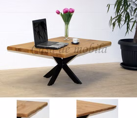Couchtisch 110x46x75cm PLATO Wildeiche massiv geölt Doppel-X-Gestell von Casa de mobila Goslar
