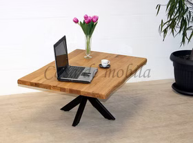 Massivholz Stubentisch PLATO 110x46x75cm Wildeiche massiv geölt Baumkante Doppel-X-Gestell von Casa de mobila Goslar