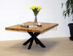 Massivholz Wohnzimmertisch PLATO 110x46x75cm Wildeiche massiv geölt Baumkante Doppel-X-Gestell von Casa de mobila Goslar