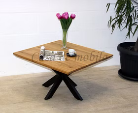 Massivholz Wohnzimmertisch PLATO 75x46x75cm Wildeiche massiv geölt Schweizer Kante Doppel-X-Gestell von Casademobila Goslar Massivholz Wohnzimmertisch PLATO 75x46x75cm Wildeiche massiv geölt Schweizer Kante Doppel-X-Gestell von Casademobila Goslar
