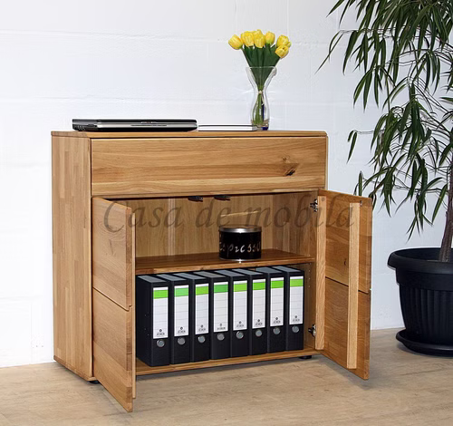 Massivholz Sideboard 2 türig OKER 100x91x40cm Wildeiche massiv natur geölt, 110662004 Casa de mobila Goslar