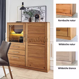Highboard mit Schubladen links 114x143x40cm PALERMO Massivholz geölt von Casademobila Goslar Highboard mit Schubladen links 114x143x40cm PALERMO Massivholz geölt von Casademobila Goslar