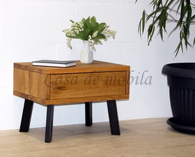 Nachtschrank mit Schublade 56x43x40cm MODERN SLEEP Wildeiche geölt Nachttisch mit Schublade MODERN SLEEP schwarze Holzbeine Wildeiche massiv geölt von Casademobila Goslar