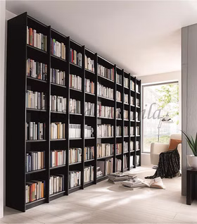 Massivholz Bücherschrank CONTRA 446x236x21cm kiefer massiv schwarz lackiert Casa de mobila Goslar
