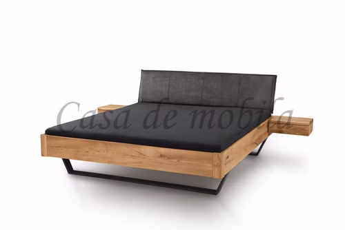 Schwebebett DOINA 6 in Überlänge Wildeiche geölt mit Metallkufe Bett mit Metallkufen in Überlänge 220 cm DOINA 6 Eiche massiv geölt Stoffkopfteil anthrazit Casa de Mobila Goslar