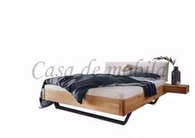 Vollholz Ehebett Metallkufen 220cm Überlänge Eiche massiv natur geölt Stoffkopfteil Cord beige Casa de Mobila Vollholz Ehebett Metallkufen 220cm Überlänge Eiche massiv natur geölt Stoffkopfteil Cord beige Casa de Mobila