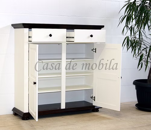 Schuhschrank 115x115x38cm MONA Landhaus Fichte altweiß 2farbig Schuhschrank 115x115x38cm MONA Fichte massiv altweiß bernsteinfarben oder braunfarben lackiert von Casademobila Goslar