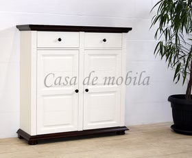 Schuhschrank 115x115x38cm MONA Landhaus Fichte altweiß 2farbig Schuhschrank 115x115x38cm MONA Landhaus Fichte massiv altweiß dunkelbraun lackiert von Casademobila Goslar