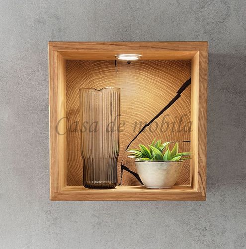 Hängeregal 34x34x20cm HARZ Wildeiche massiv geölt Hirnholz inkl. LED