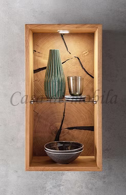 Wandregal HARZ 34x64x20cm Wildeiche geölt Hirnholz, Beleuchtung schmal