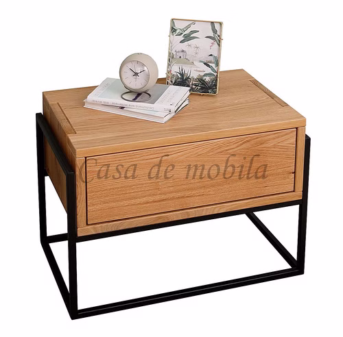 Nachtkommode ZACHARIAS 53x40x35cm Wildeiche massiv natur geölt Metallgestell von Casademobila Goslar