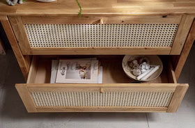 Kommode Details schublade innen Wiener Geflecht FANØ 100x76x45cm Wildeiche massiv natur geölt bei Casa de mobila Goslar