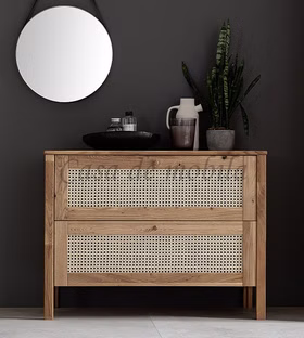 Wäscheschrank FANØ 100x76x35cm mit schubladen Wiener Geflecht Wildeiche massiv natur geölt bei Casa de mobila Goslar