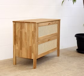 Wäscheschrank FANØ 100x76x35cm mit schubladen Wiener Geflecht Wildeiche massiv natur geölt bei Casa de mobila Goslar