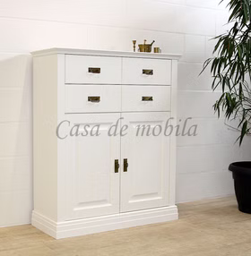 Wäscheschrank NORDIC DREAMS 109x130x44cm Kiefer massiv weiß Hochkommode landhaus mit 2 große schubladen und 2 Holztür NORDIC DREAMS 109x130x44cm Kiefer massiv weiß Lackiert Casademobila Goslar