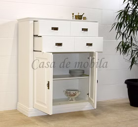 Wäscheschrank NORDIC DREAMS 109x130x44cm Kiefer massiv weiß Geschirrkommode landhaus mit 2 große schubladen und 2 Holztür NORDIC DREAMS 109x130x44cm Kiefer massiv weiß Lackiert Casademobila Goslar