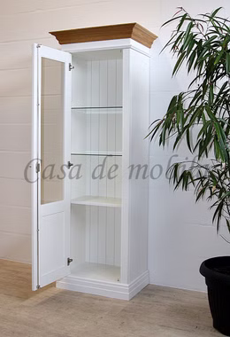 Geschirrschrank 71x196x45cm NORDIC HOME Kiefer massiv weiß lackiert / Wildeiche geölt Casademobila Goslar
