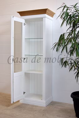 Vitrinenschrank schmal 71x196x45cm NORDIC HOME Kiefer massiv weiß lackiert / Wildeiche geölt Casademobila Goslar