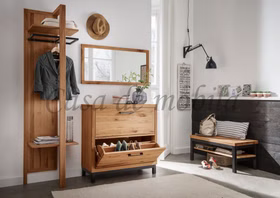 Wandgarderobe mit hutablage BREST 37x200x32cm Kernbuche massiv rustikal Eisen Vintage schwarz von Casademobila Goslar