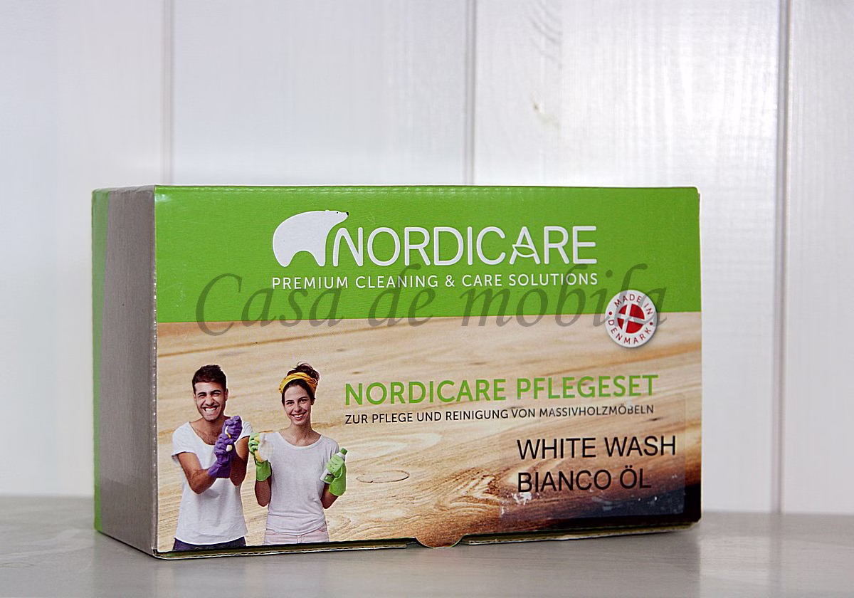 NORDICARE – White Wash Pflegeset Verpackung Verpackung des NORDICARE-Pflegesets mit Aufdruck White Wash und Bianco.