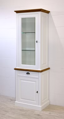 Anbauwand Vitrine OAKDALE landhaus Birke weiß / Wildeiche geölt von Casademobila Goslar