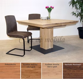 Säulen-tisch quadratisch NEXA 100/110/120cm kernbuche,Asteiche massiv natur oder Bianco geölt Casa de mobila Goslar