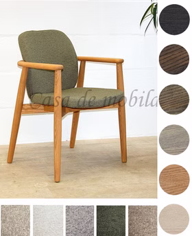Holzstuhl mit Armlehne COSTNER gepolstert Stoff Domino 58x83x60cm Esche massiv natur braun dunkelbraun schwarz oder weiß bianco geölt Casa de mobila Goslar
