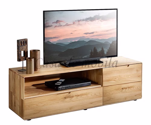 TV-Lowboard GOSE 149x47x40cm rustikale Wildeiche massiv natur geölt mit abgerundeten Kanten Casademobila Goslar