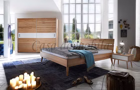 4teiliges Schlafzimmer Set Doppelbett, Kopfteil 2 geteilt, Nachttische, Kleiderschrank mit Schiebetüren MODERN SLEEP Kernbuche massiv natur geölt Schlafzimmer Doppelbett, Kopfteil 2 geteilt, Nachttisch, Kleiderschrank mit Schiebetüren MODERN SLEEP Kernbuche massiv natur geölt