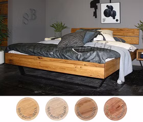 Kufenbett MODERN SLEEP Massivholz Kopfteil Baumkante Kufenbett MODERN SLEEP 180x200 Wildeiche massiv natur geölt mit Kopfteil Baumkante